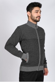DARK GREY COLOR ZİP-THROUGH CARDİGAN WİTH WOOL