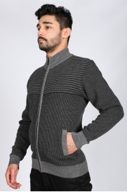 DARK GREY COLOR ZİP-THROUGH CARDİGAN WİTH WOOL