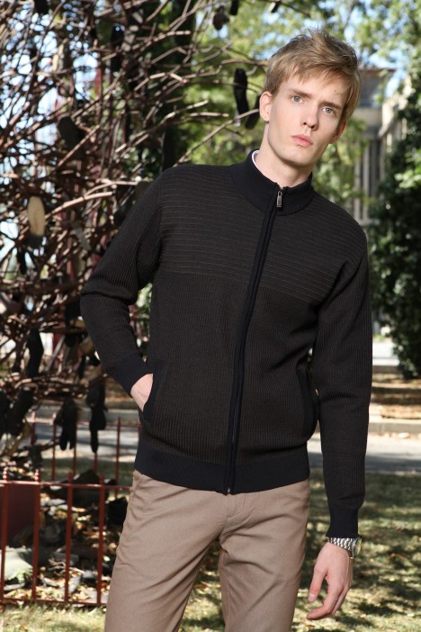 MELANGE BROWN COLOR ZİP-THROUGH CARDİGAN WİTH WOOL