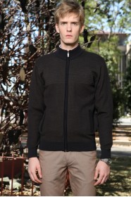 MELANGE BROWN COLOR ZİP-THROUGH CARDİGAN WİTH WOOL