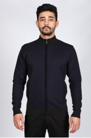 LIGHT DARK BLUE COLOR ZİP-THROUGH CARDİGAN WİTH WOOL