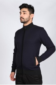 LIGHT DARK BLUE COLOR ZİP-THROUGH CARDİGAN WİTH WOOL