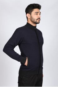 LIGHT DARK BLUE COLOR ZİP-THROUGH CARDİGAN WİTH WOOL