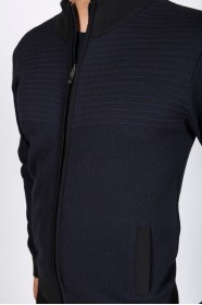 LIGHT DARK BLUE COLOR ZİP-THROUGH CARDİGAN WİTH WOOL