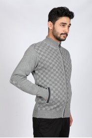 MEDIUM GRAY COLOR ZİP-THROUGH CARDİGAN WİTH WOOL
