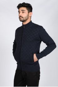 DARK PARLIAMENT COLOR ZİP-THROUGH CARDİGAN WİTH WOOL