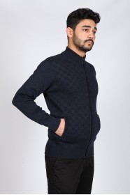 DARK PARLIAMENT COLOR ZİP-THROUGH CARDİGAN WİTH WOOL