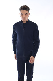 NAVY BLUE COLOR ZİP-THROUGH CARDİGAN WİTH WOOL