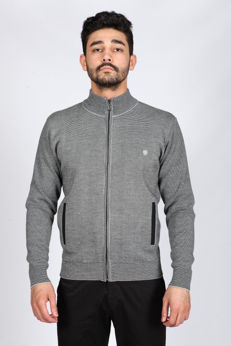MEDIUM GRAY COLOR ZİP-THROUGH CARDİGAN WİTH WOOL