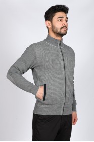 MEDIUM GRAY COLOR ZİP-THROUGH CARDİGAN WİTH WOOL