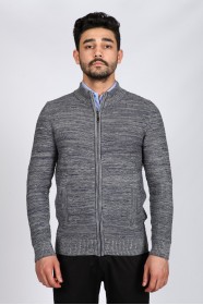 MEDIUM GRAY COLOR ZİP-THROUGH CARDİGAN WİTH WOOL