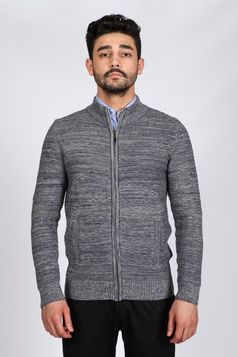 MEDIUM GRAY COLOR ZİP-THROUGH CARDİGAN WİTH WOOL