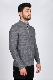 MEDIUM GRAY COLOR ZİP-THROUGH CARDİGAN WİTH WOOL