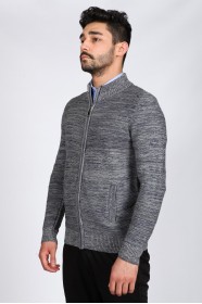 MEDIUM GRAY COLOR ZİP-THROUGH CARDİGAN WİTH WOOL