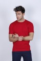 SHORT SLEEVE, ROUND NECK, REGULAR MOLD, 100% COTTON SWEATER. RED