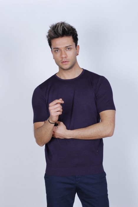 SHORT SLEEVE, ROUND NECK, REGULAR MOLD, 100% COTTON SWEATER. DARKPURPLE
