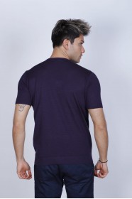 SHORT SLEEVE, ROUND NECK, REGULAR MOLD, 100% COTTON SWEATER. DARKPURPLE