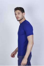 SAX BLUE COLOUR, SHORT SLEEVE, STAND UP COLLAR, REGULAR MOLD, 100% COTTON SWEATER