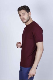 DARK BORDEAUX COLOUR, SHORT SLEEVE,STAND UP COLLAR, REGULAR MOLD, 100% COTTON SWEATER