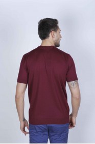 DARK BORDEAUX COLOUR, SHORT SLEEVE,STAND UP COLLAR, REGULAR MOLD, 100% COTTON SWEATER