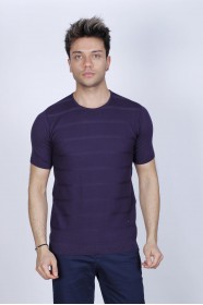 SHORT SLEEVE COTTON ROUND NECK SWEATER. DARK PURPLE