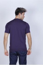 SHORT SLEEVE COTTON ROUND NECK SWEATER. DARK PURPLE