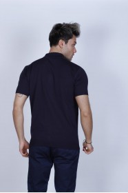 NAVY BLUE COLOUR, SHORT SLEEVE, POLO NECK, REGULAR MOLD, 100% COTTON SWEATER