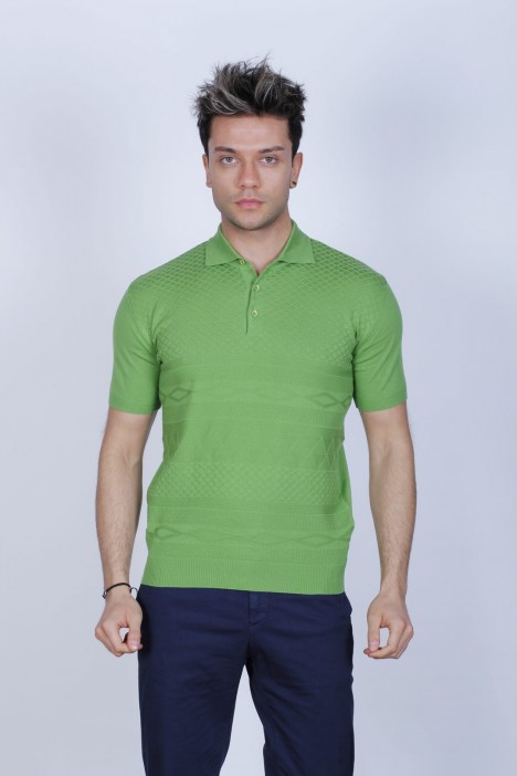 HENNA COLOUR, SHORT SLEEVE, POLO NECK, REGULAR MOLD, 100% COTTON SWEATER