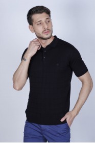 BLACK COLOUR, SHORT SLEEVE, POLO NECK, REGULAR MOLD, 100% COTTON SWEATER