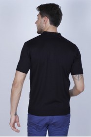 BLACK COLOUR, SHORT SLEEVE, POLO NECK, REGULAR MOLD, 100% COTTON SWEATER