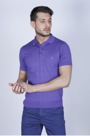 LILAC COLOUR, SHORT SLEEVE, POLO NECK, REGULAR MOLD, 100% COTTON SWEATER