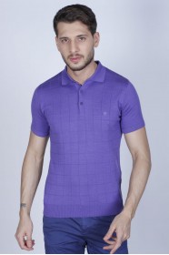 LILAC COLOUR, SHORT SLEEVE, POLO NECK, REGULAR MOLD, 100% COTTON SWEATER