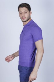 LILAC COLOUR, SHORT SLEEVE, POLO NECK, REGULAR MOLD, 100% COTTON SWEATER