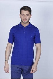 SAX BLUE COLOUR, SHORT SLEEVE, POLO NECK, REGULAR MOLD, 100% COTTON SWEATER