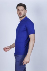 SAX BLUE COLOUR, SHORT SLEEVE, POLO NECK, REGULAR MOLD, 100% COTTON SWEATER