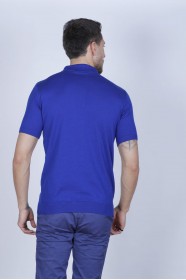 SAX BLUE COLOUR, SHORT SLEEVE, POLO NECK, REGULAR MOLD, 100% COTTON SWEATER