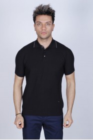 BLACK COLOUR, SHORT SLEEVE, STAND UP COLLAR, REGULAR MOLD, 100% COTTON SWEATER