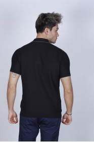 BLACK COLOUR, SHORT SLEEVE, STAND UP COLLAR, REGULAR MOLD, 100% COTTON SWEATER