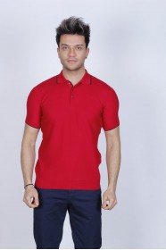 RED COLOUR, SHORT SLEEVE, STAND UP COLLAR, REGULAR MOLD, 100% COTTON SWEATER