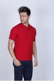 RED COLOUR, SHORT SLEEVE, STAND UP COLLAR, REGULAR MOLD, 100% COTTON SWEATER