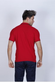 RED COLOUR, SHORT SLEEVE, STAND UP COLLAR, REGULAR MOLD, 100% COTTON SWEATER