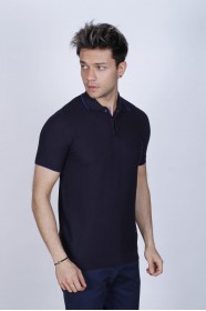 NAVY BLUE COLOUR, SHORT SLEEVE, STAND UP COLLAR, REGULAR MOLD, 100% COTTON SWEATER