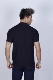 NAVY BLUE COLOUR, SHORT SLEEVE, STAND UP COLLAR, REGULAR MOLD, 100% COTTON SWEATER