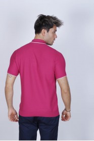 FUCHIA COLOUR, SHORT SLEEVE, STAND UP COLLAR, REGULAR MOLD, 100% COTTON SWEATER