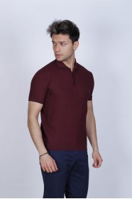 DARK BORDEAUX, SHORT SLEEVE, STAND UP COLLAR, REGULAR MOLD, 100% COTTON SWEATER