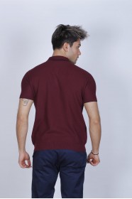 DARK BORDEAUX, SHORT SLEEVE, STAND UP COLLAR, REGULAR MOLD, 100% COTTON SWEATER