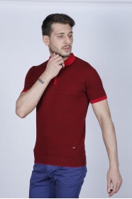 RED COLOUR, SHORT SLEEVE, ZİPPER POLO NECK, REGULAR MOLD, 100% COTTON SWEATER