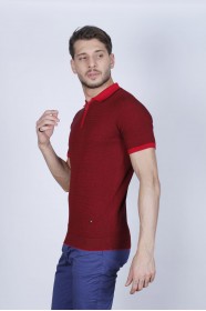 RED COLOUR, SHORT SLEEVE, ZİPPER POLO NECK, REGULAR MOLD, 100% COTTON SWEATER