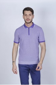 LILAC COLOUR, SHORT SLEEVE, ZİPPER POLO NECK, REGULAR MOLD, 100% COTTON SWEATER