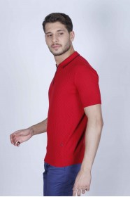 RED COLOUR, SHORT SLEEVE, ZİPPER POLO NECK, REGULAR MOLD, 100% COTTON SWEATER